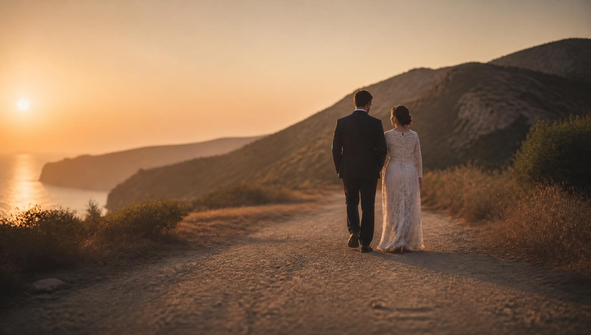 A couple walking together at golden hour